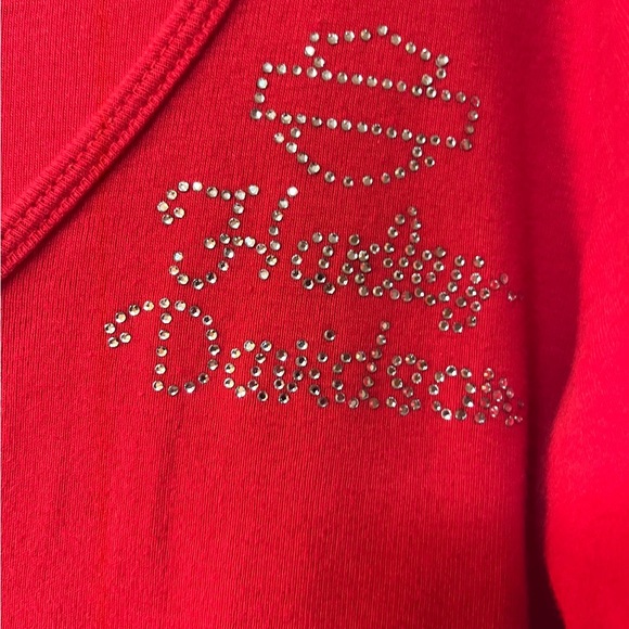 🔥🔥🔥Harley Davidson Red Deep Scoop Neck Long Sleeve Embellished Shirt - Picture 2 of 6